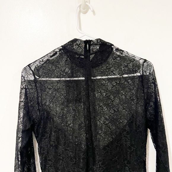 NWT All Saints Hanna Lace Black Asymmetrical Mock Neck Midi Dress Size US 8 - Picture 15 of 16